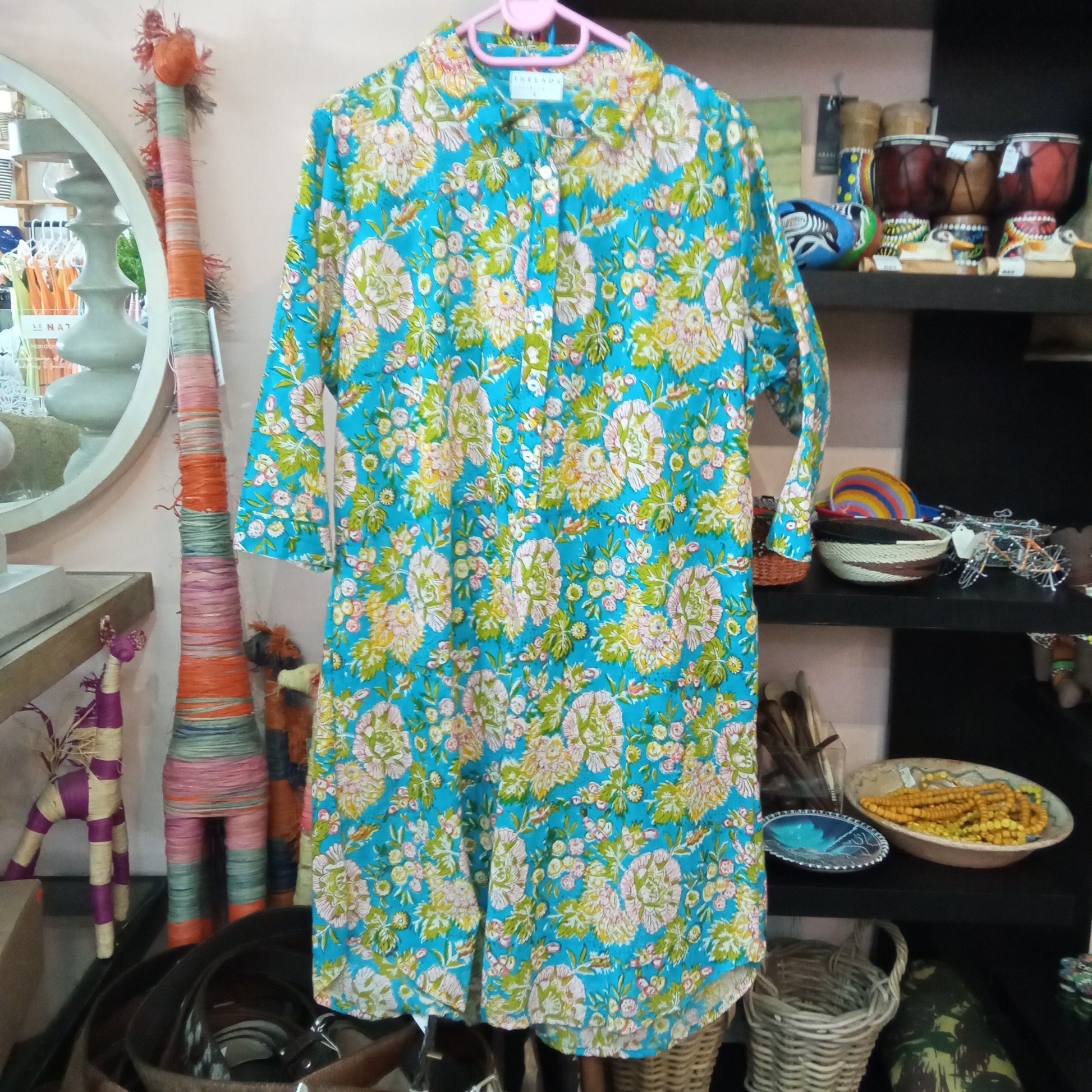 Thread's Clothing Co - Indian Cotton Tunic - Aqua - Dresses - Threads Clothing co.