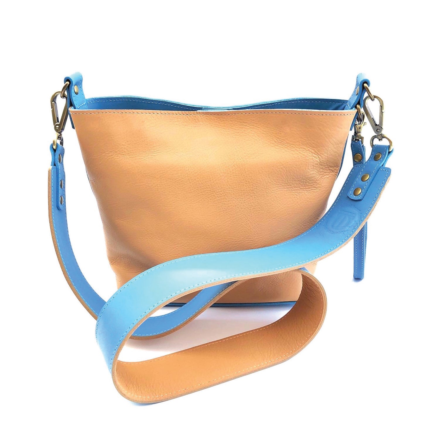 Leather Aubrey Summer Bag - Sky Blue & Hazelnut