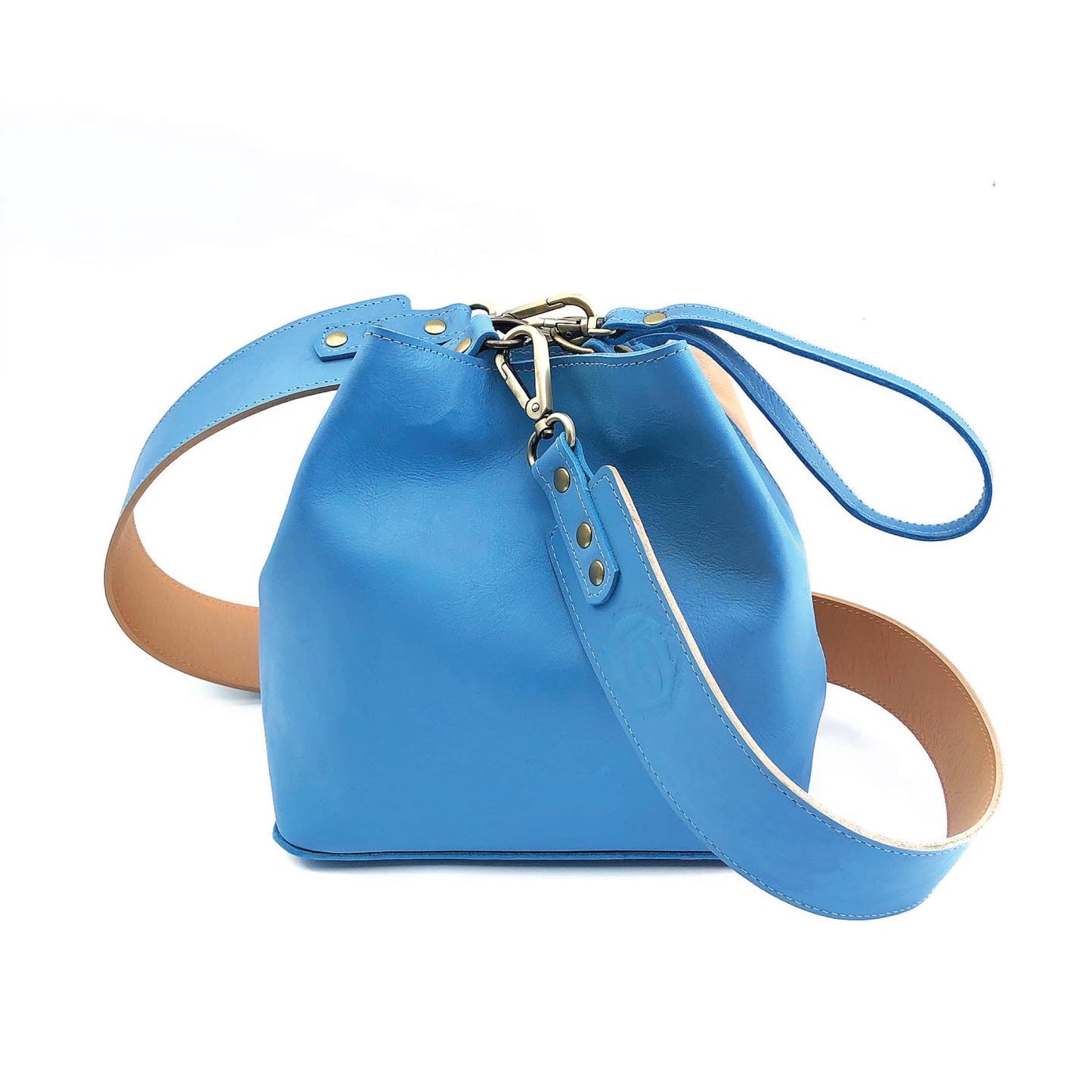 Leather Aubrey Summer Bag - Sky Blue & Hazelnut