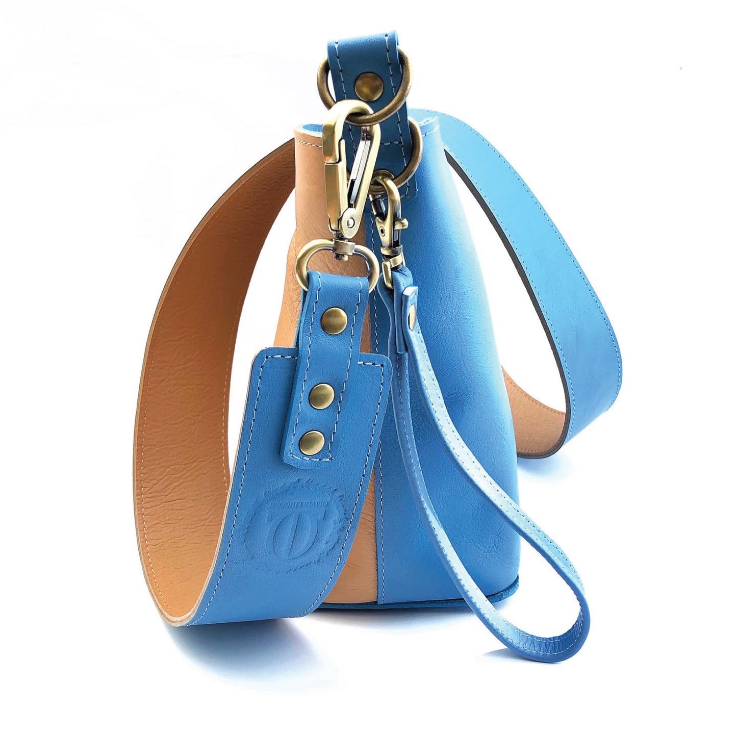 Leather Aubrey Summer Bag - Sky Blue & Hazelnut