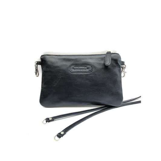 Leather Two Tone Sling & Waist Bag - Black & Grey